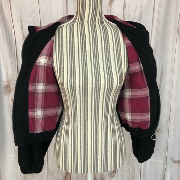 Forever 21 Cropped Jacket Hooded Lined Coat Drawstring Suede Black Size Small - Picture 7 of 16